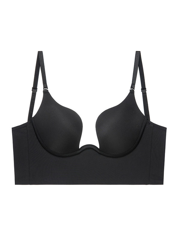 Sexy deep U-shaped gathered low backless wedding evening dress bra